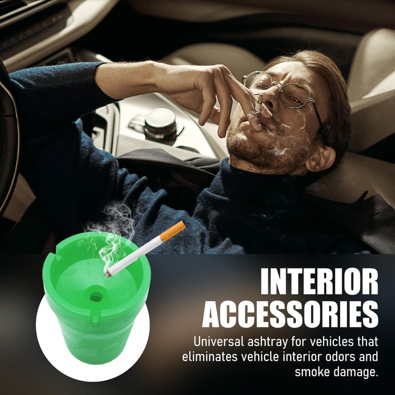 Yourkar Car Ashtray, Smokeless Smellproof Self-Extinguishing Auto Ashtray, Portable Mini Vehicle Cigarette Trash Can for Home Office, Universal Car Ashtray Fits Most Cup Holder (Green) - Image 3
